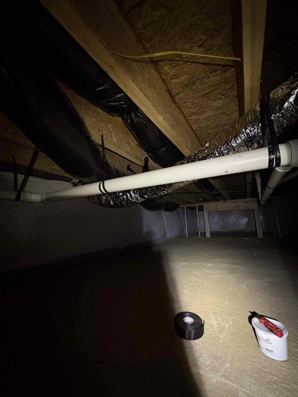 Installed new 4-inch flexible ductwork and 4-inch collar in attic space to restore proper HVAC airflow. Secured ductwork with appropriate hangers and ensured proper insulation around penetrations to maintain thermal efficiency and system performance.