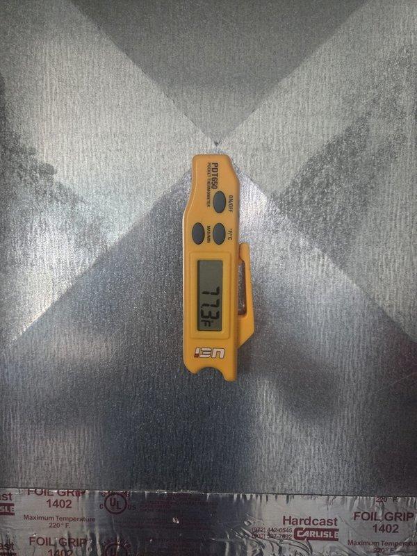 Responded to no cooling complaint on lower system. Performed diagnostic assessment and measured supply air temperature at floor register reading 57.5°F, indicating inadequate cooling performance. Inspected ductwork and insulation in crawlspace area. Customer was informed of findings and provided pricing options for necessary repairs.