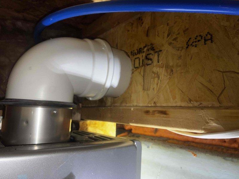 Responded to no hot water complaint at rental property. Upon inspection, diagnosed water heater failure requiring replacement. Documented existing equipment condition and installation location in attic space. Assessed gas supply lines, venting system, and condensate drainage configuration. Coordinated expedited water heater replacement to restore hot water service as quickly as possible.