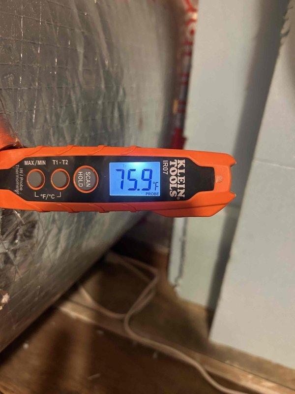 Responded to no cooling call on second floor unit. Upon arrival, verified system was not operational and checked electrical breakers. Measured supply air temperature at 75.9°F, confirming lack of cooling. Diagnosed failed contactor relay, which showed signs of wear and electrical degradation preventing compressor operation.