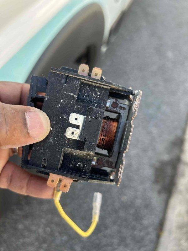 Responded to no cooling call on second floor unit. Upon arrival, verified system was not operational and checked electrical breakers. Measured supply air temperature at 75.9°F, confirming lack of cooling. Diagnosed failed contactor relay, which showed signs of wear and electrical degradation preventing compressor operation.