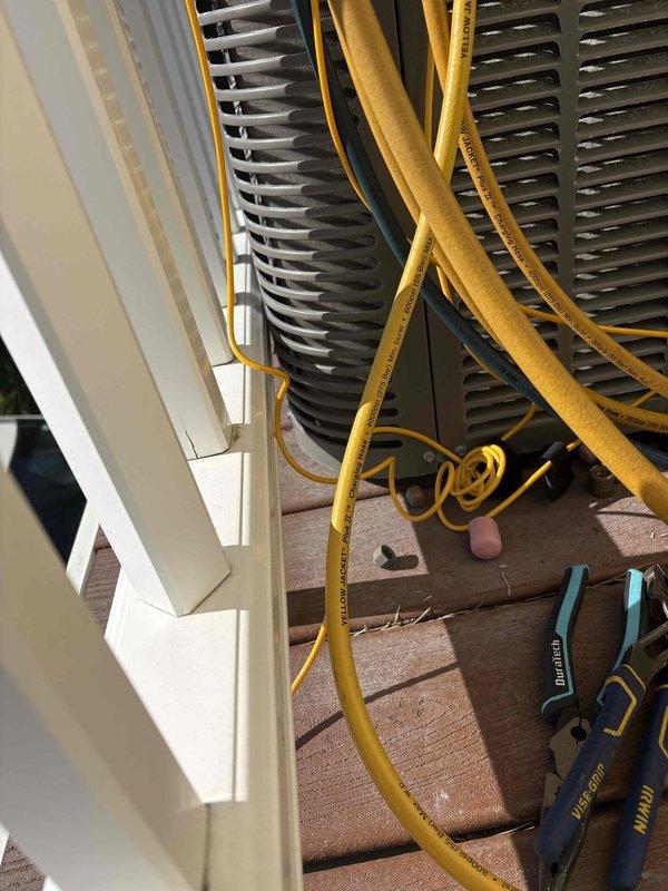 Responded to no cool call on first floor system unable to maintain temperature below 75°F. Upon arrival, inspected indoor air handler unit in basement and outdoor condensing unit. Performed diagnostic evaluation of system components including airflow, refrigerant levels, and electrical connections. Documented equipment condition with photos showing both indoor and outdoor units. Customer enrolled in service contract program with payment secured and authorized for service visit.