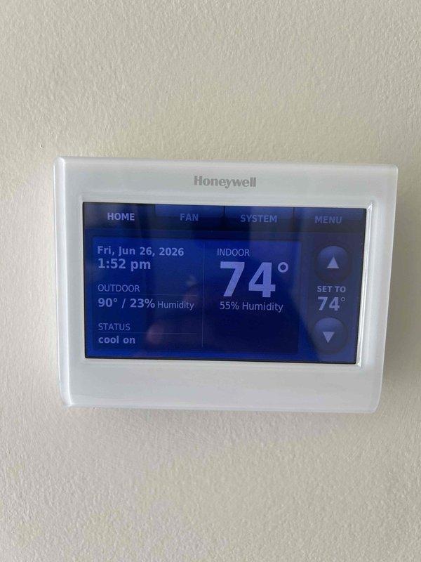 Responded to second floor unit with sensor communication failure on newly installed system. Diagnosed and resolved thermostat sensor connectivity issue with Honeywell programmable unit, restoring proper temperature reading and system operation. Completed preventative tune-up on both systems as requested.