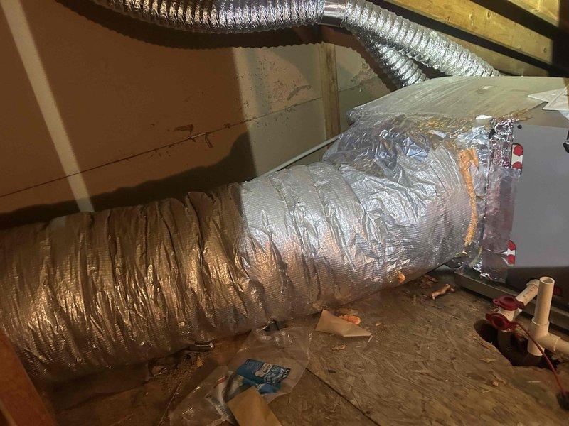 Responded to no heat call on 10+ year old HVAC system that was cycling on and off intermittently. Upon arrival, unit was operating normally in attic space. Inspected air handler, ductwork connections, and associated components. System tested and confirmed functional at time of service, with customer advised of diagnostic findings and potential repair needs.
