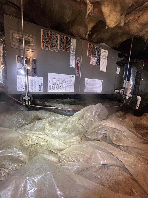Completed scheduled cooling maintenance visit on Trane air handler unit located in crawlspace. Performed standard cooling system inspection including filter check, refrigerant level verification, electrical connection assessment, and condensate drain line evaluation. Unit operational and all components functioning within normal parameters at time of service.