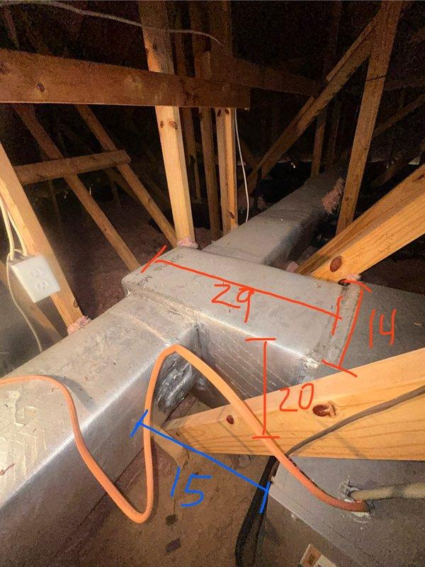 Responded to no cooling call on 18-year-old residential air conditioning system. Upon arrival, accessed attic-mounted air handler and ductwork to perform diagnostic evaluation. Measured supply and return air temperatures at multiple points throughout the HVAC system, documenting readings of 29°F, 14°F, 20°F, and 15°F differential at various duct locations. Conducted thorough inspection of air handler components, refrigerant lines, and ductwork integrity. Photographed diagnostic findings and temperature measurements for service documentation. Given the age of the system and diagnostic results, provided customer with repair options and recommendations for restoring cooling capacity.