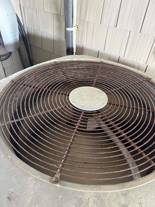 Responded to service call for outdoor unit producing loud thud noise during startup and shutdown cycles. Upon inspection, found loose component on outdoor condensing unit that had become detached and exposed. Secured the loose piece with cable clamp to prevent further damage and restore proper operation, eliminating the noise issue.