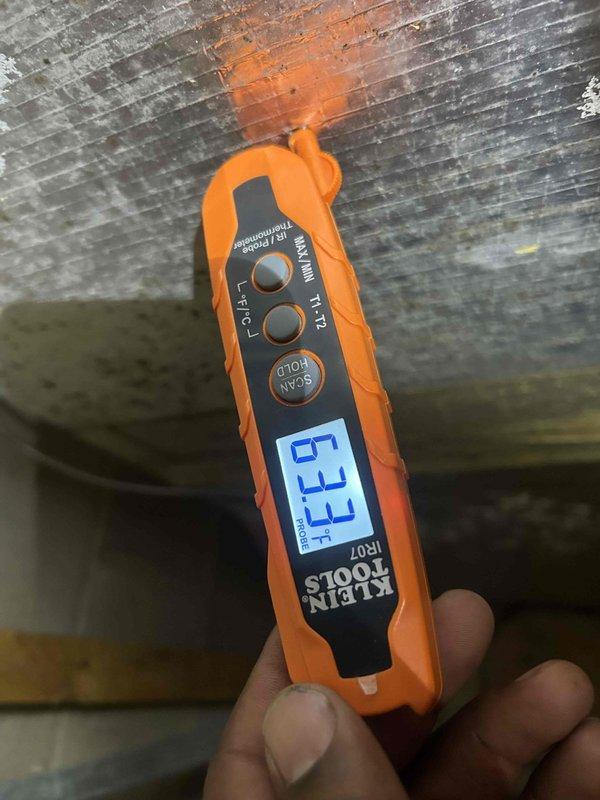 Responded to no cooling complaint and performed diagnostic evaluation of HVAC system. Measured supply air temperature at 33°F and return air temperature at 80°F, confirming system is operating properly with adequate temperature differential. Advised customer that unit is functioning correctly and cooling as designed.