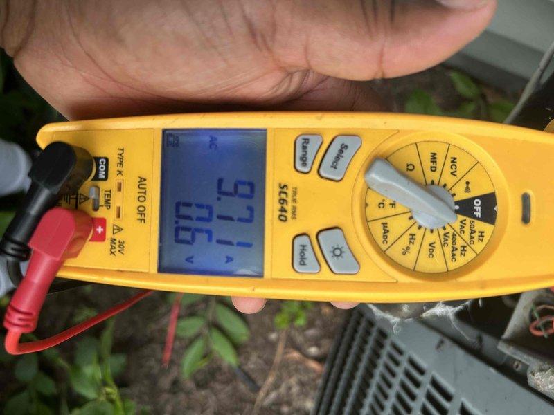 Responded to no cooling call on residential HVAC system. Upon arrival, performed electrical diagnostics using digital multimeter to test voltage and amperage at outdoor unit. Readings indicated potential compressor or electrical issue. Utilized thermal imaging camera to assess temperature differentials across system components, with thermal scan showing center temperature of 61.8°F and minimal temperature variance between components. Documented findings with photos for service records. Customer made aware of diagnostic results and repair options for restoring cooling operation to system.