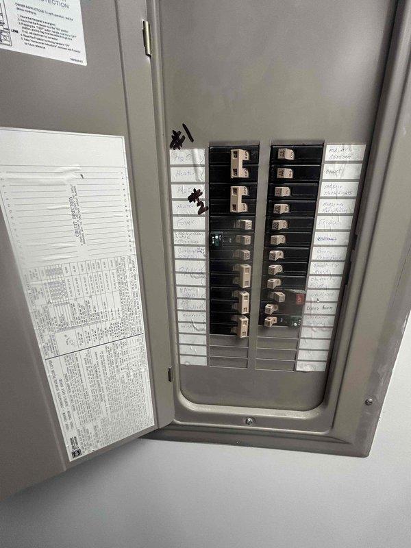 Responded to repeat no cooling complaint on residential HVAC system. Upon arrival, inspected indoor air handler unit and electrical panel serving the system. Verified proper electrical supply at breaker panel, checked system wiring connections, and examined refrigerant line set routing from air handler to outdoor condensing unit. Documented equipment installation and electrical components with photographs for service records to assist with ongoing diagnostic history given multiple previous service calls for same cooling issue.