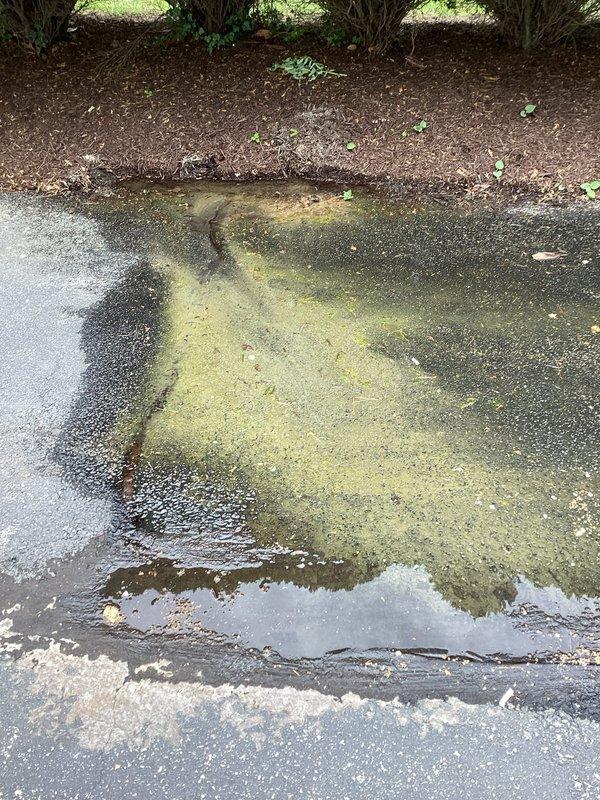 Responded to report of water leaking near driveway and discovered significant water pooling on asphalt surface adjacent to property. Upon investigation, identified active water leak originating from underground supply line, causing continuous flow and accumulation of standing water across paved area near HVAC equipment. Isolated the affected water line, performed necessary repairs to stop the leak, and restored proper water flow to the system while preventing further damage to the driveway and surrounding landscape.