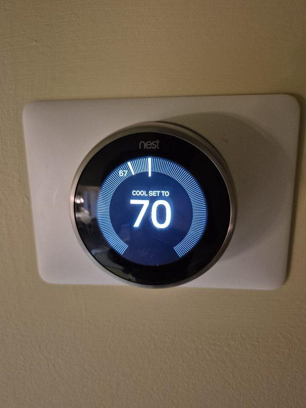 Responded to no cooling call and found unit completely off with no operation. Thermostat displayed cooling setpoint of 70°F but system was not running. Identified extremely dirty air filter with heavy dust and debris accumulation restricting airflow. Provided diagnosis and pricing options for service, with customer approval obtained to proceed with necessary repairs.