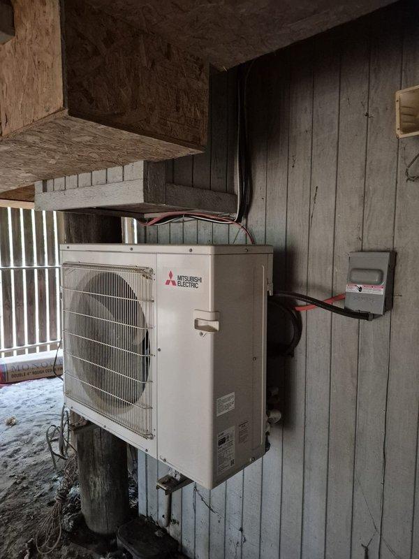 Responded to no cooling complaint on Mitsubishi Electric heat pump system less than 10 years old. Upon arrival, performed initial diagnostic assessment of outdoor unit and indoor air handler components. System required technical support consultation with manufacturer to properly diagnose the issue. Documented equipment installation including outdoor condensing unit mounted on exterior wall with electrical disconnect and refrigerant line set, as well as indoor air handler installation in attic space with proper ductwork connections and insulation. Coordinated with technical support team to identify root cause of cooling failure and determine appropriate resolution steps. Estimated 2-4 hours for complete diagnostic process and repair completion.