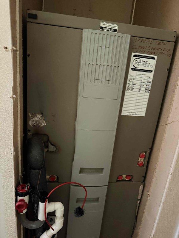 Conducted comprehensive consultation for HVAC system replacement, reviewing existing equipment including vertical air handler unit with condensate drain system and Honeywell digital thermostat. Discussed replacement options, installation procedures, and system specifications with homeowner to determine optimal solution for their heating and cooling needs.