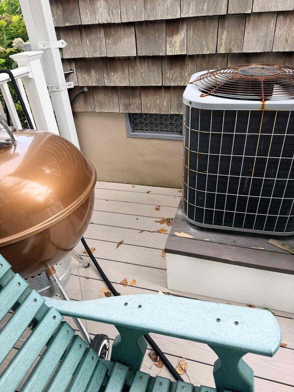 Provided comprehensive HVAC system replacement estimate for upstairs residential cooling system. Assessed existing Lennox outdoor condenser unit and accompanying HVAC equipment currently installed on elevated wooden deck with proper mounting platforms. Documented current equipment configuration, installation location, and accessibility for future replacement planning. Reviewed system specifications and discussed upgrade options to ensure optimal cooling performance for the upper level of the residence.