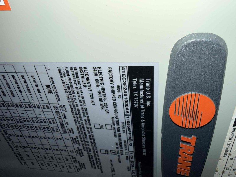 Completed estimate for replacement of existing HVAC system. Evaluated current outdoor equipment configuration consisting of multiple units mounted on pads against exterior wall, assessed electrical connections and refrigerant lines, and documented existing Trane equipment specifications. Provided customer with replacement options and recommendations for new system installation.