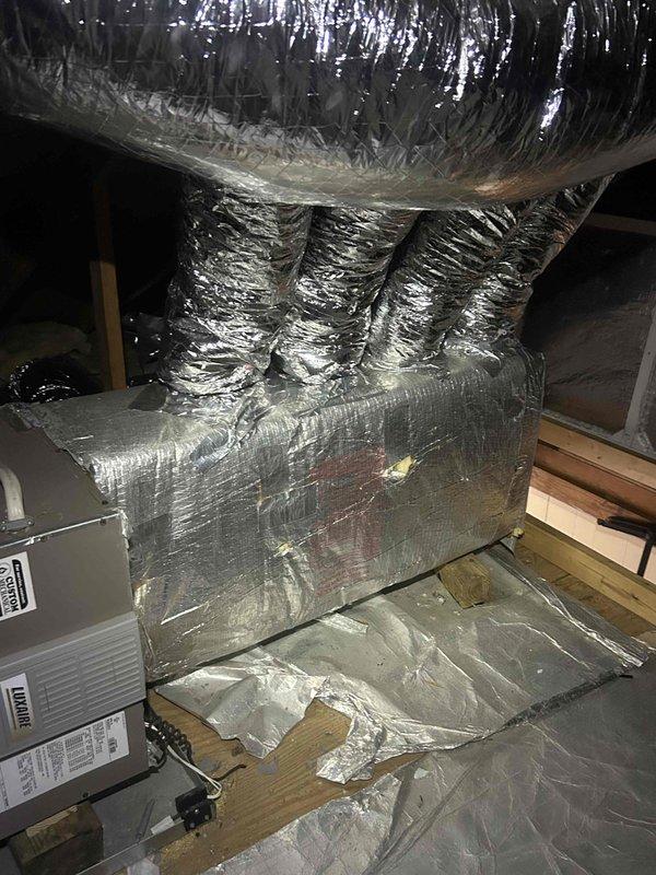 Completed routine cooling maintenance visit on two HVAC systems. Performed comprehensive inspection of attic-mounted air handler unit with flexible ductwork and reflective insulation barrier. Verified proper operation of both cooling systems, checked refrigerant levels, inspected electrical connections, cleaned condensate drains, and evaluated airflow throughout the ductwork. All equipment found to be operating within normal parameters with no immediate concerns identified.