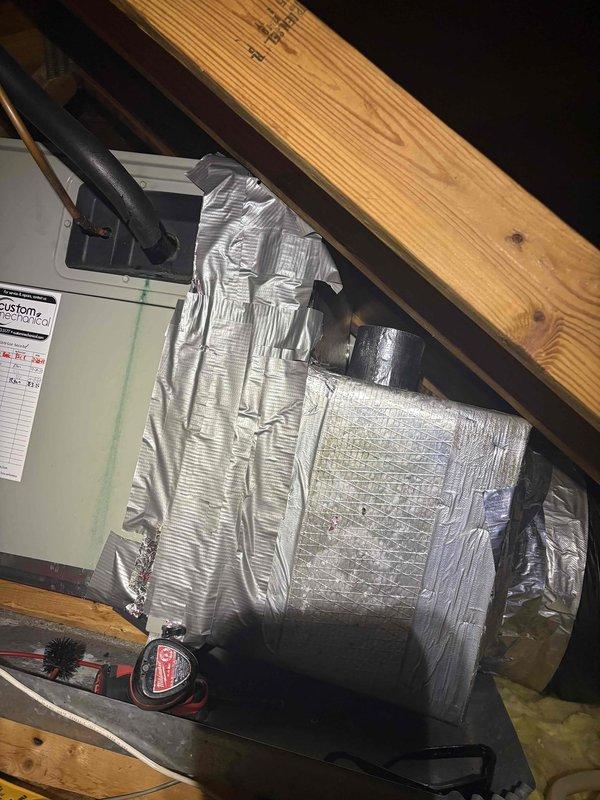 Completed comprehensive tune-up and inspection of residential split system HVAC unit. Performed preventive maintenance on outdoor condenser unit and indoor air handler located in attic space, including filter check, electrical connections inspection, and system performance verification. All components found operating within normal parameters with no immediate repairs required.