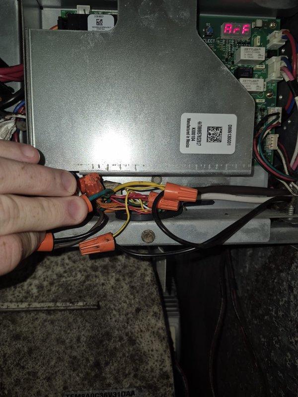 Responded to no cooling call and found corroded thermostat wiring on rooftop unit due to salt air exposure, which was preventing proper system communication. Replaced deteriorated low-voltage thermostat wires and wire connectors, restored all electrical connections at both the condenser control board and thermostat terminals, and verified system operation with successful cooling cycle.