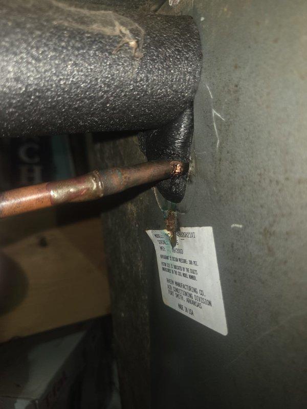 Responded to no cooling complaint on Rheem air conditioning system. Upon arrival, performed diagnostic evaluation of outdoor condensing unit and indoor air handler components. Inspected refrigerant lines, electrical connections, and system operation. Documented equipment condition with photographs showing outdoor unit positioned on concrete pad with proper clearances and indoor refrigerant line connections at air handler. System evaluated and restored to proper cooling operation.