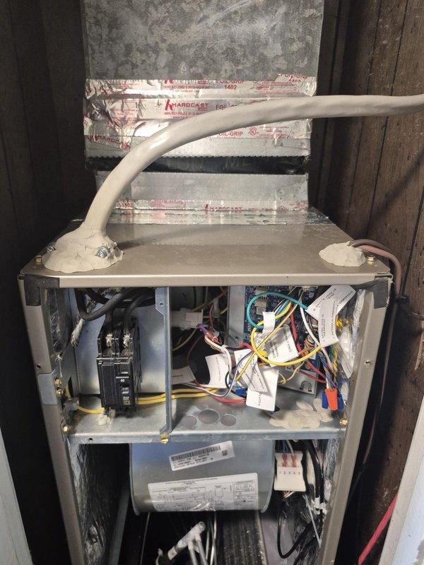 Responded to no power complaint on recently installed HVAC system. Upon arrival, confirmed entire unit was unresponsive with no power to system components. Inspected electrical connections, control board, and power supply to indoor air handler. Identified and resolved power supply issue, restoring full functionality to the system. Verified proper operation of all components and confirmed cooling cycle engaged normally.