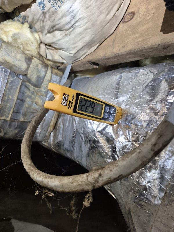 Performed system inspection and diagnostics on R-410A air conditioning unit. Measured refrigerant pressures showing 109.7 PSIG suction and 279.4 PSIG liquid line pressure with corresponding temperatures of 73.3°F and 90.1°F. System readings indicated elevated superheat at 37.2°F and critically low subcooling at 0.9°F, suggesting potential refrigerant undercharge requiring further evaluation. Documented static pressure reading of 229 Pascals at supply plenum in attic. Customer was informed that system requires repairs which will be billable separately, and customer will contact to schedule repair service.