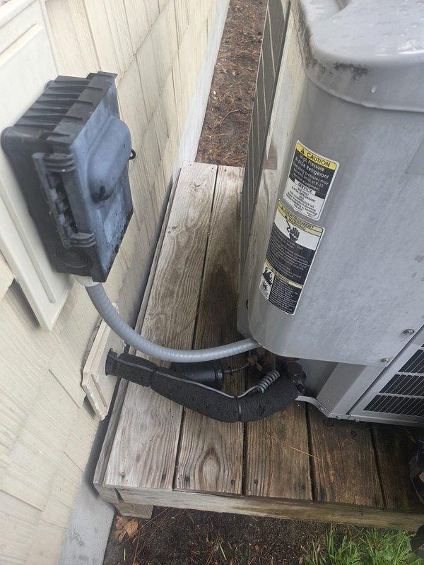 Completed routine cooling maintenance visit on residential split system. Inspected indoor air handler unit in mechanical closet and outdoor condensing unit on rear deck, verifying proper operation of all components. Checked refrigerant lines, electrical connections, condensate drain system, and confirmed unit is cooling effectively with no issues identified during inspection.