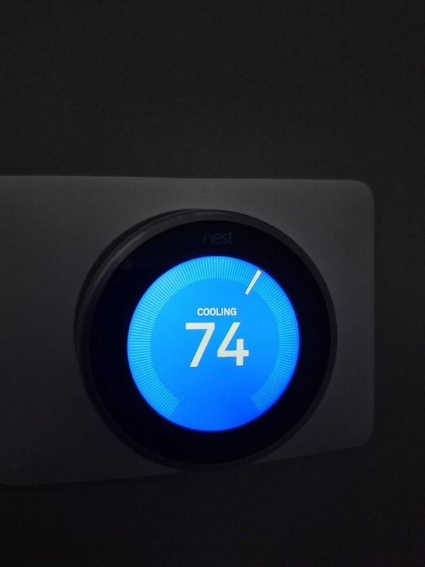 Completed scheduled cooling maintenance visit on residential HVAC system. Performed comprehensive inspection of cooling equipment, verified thermostat operation showing system cooling to 75°F setpoint, and confirmed proper system functionality. All components operating within normal parameters at time of service.