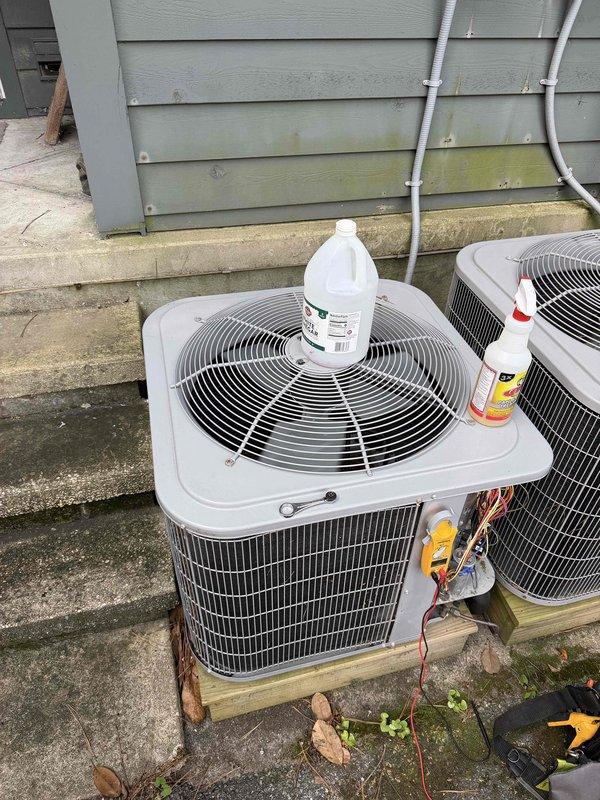 Responded to service call for two struggling multi-floor air conditioning systems. Performed comprehensive inspection of both outdoor condenser units, including electrical disconnect boxes, refrigerant levels, and operational testing. Completed maintenance tune-up procedures on dual system setup, addressing performance issues affecting second and third floor cooling zones.