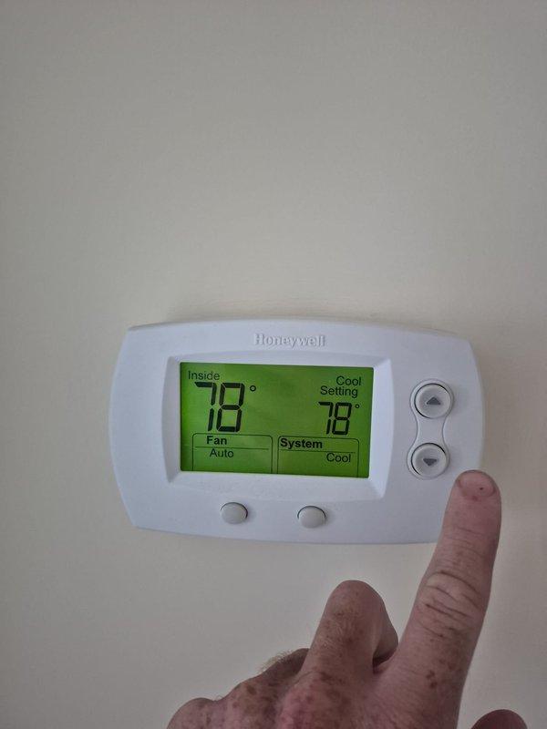 Completed routine cooling maintenance visit on two HVAC systems. Performed standard inspections, verified thermostat operations showing proper temperature control with units maintaining 76-78°F setpoints in cooling mode with fan set to auto, and documented system conditions through photographic records.