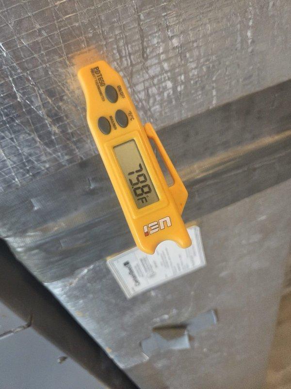 Responded to no-cooling call and found evaporator coil frozen. Instructed customer to turn system off and set thermostat to fan-only mode to allow ice to thaw. Returned after thaw period and performed full system diagnostics with manifold gauges, measuring operating pressures and temperatures. Verified proper system operation after defrost, with supply air temperature reading 73.8°F and normal condenser operation restored.