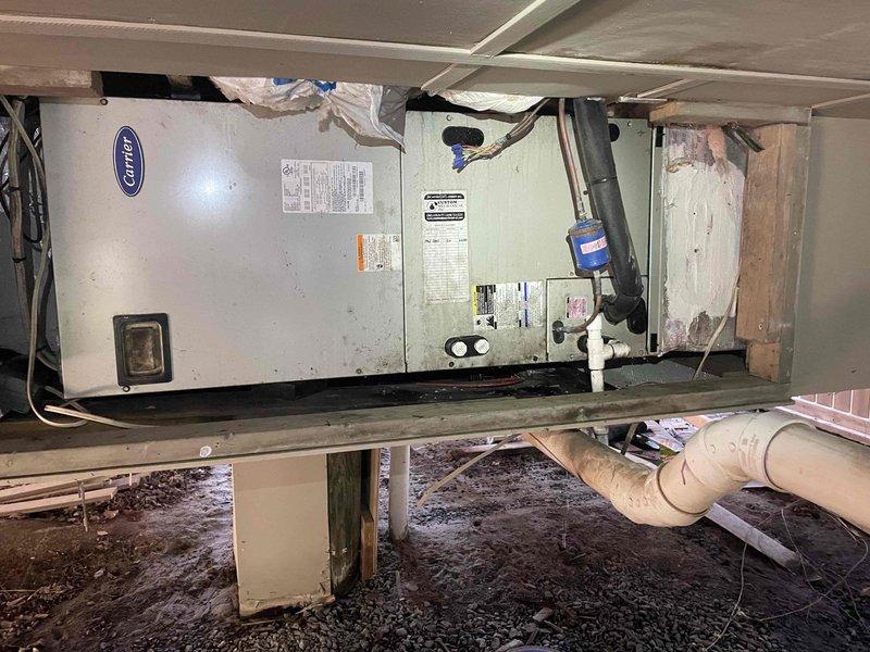 Responded to no cooling call on Carrier system. Upon arrival, found unit completely non-operational with no power to air handler or outdoor condensing unit. Diagnosed failed electrical disconnect, replaced component, restored power to system, and verified proper operation of both indoor and outdoor units with normal cooling cycle established.