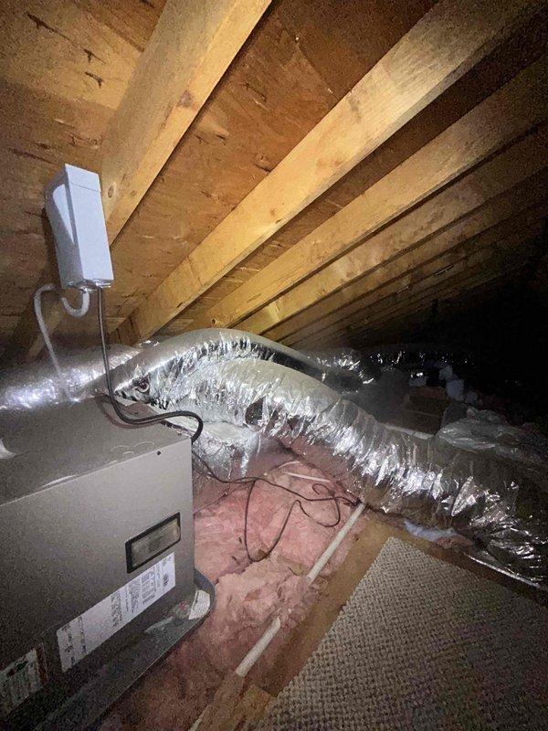 Completed routine heating maintenance on two HVAC systems located in attic crawl space. Performed comprehensive inspection of both air handler units, flexible ductwork connections, and associated electrical components. Verified proper operation of all equipment with no deficiencies identified. Both systems operating within normal parameters with adequate airflow and no visible signs of wear or damage requiring immediate attention.