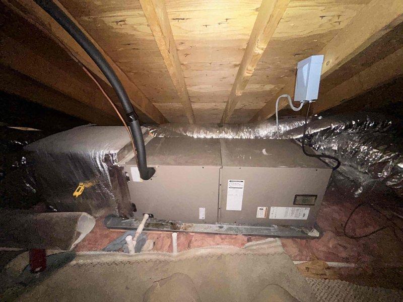 Completed routine heating maintenance on two HVAC systems located in attic crawl space. Performed comprehensive inspection of both air handler units, flexible ductwork connections, and associated electrical components. Verified proper operation of all equipment with no deficiencies identified. Both systems operating within normal parameters with adequate airflow and no visible signs of wear or damage requiring immediate attention.