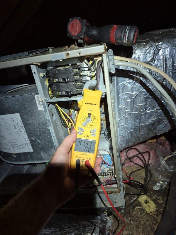 Completed heating maintenance visit on two HVAC systems at residential property. Coordinated site access and alarm system management with property contact. Performed comprehensive heating system inspections including electrical diagnostics using clamp meter, recording voltage readings of 493.5V and amperage of 81.1A on first unit, and 1347W with 40.0A measurements on second system. Verified proper operation of all heating components, inspected electrical panels, circuit breakers, and wiring connections. Replaced air filter with 20x21.5x1 unit as specified. Documented all electrical parameters and system performance with diagnostic photos showing equipment operation within normal ranges. Both heating systems tested and confirmed operational for upcoming heating season.