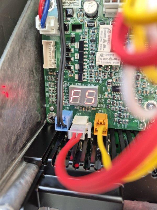Replaced defective AOC control board (part number DRV04067) and wiring harness (part number BAYLPWD17A) under warranty authorization. Unit was displaying "EE" error code on LED display prior to repair. Installed new components, verified proper connections of all wire harnesses including red, blue, yellow, and black conductors to board connectors, and confirmed system operation with display reading "89" upon completion. Returned failed parts to counter per warranty requirements.