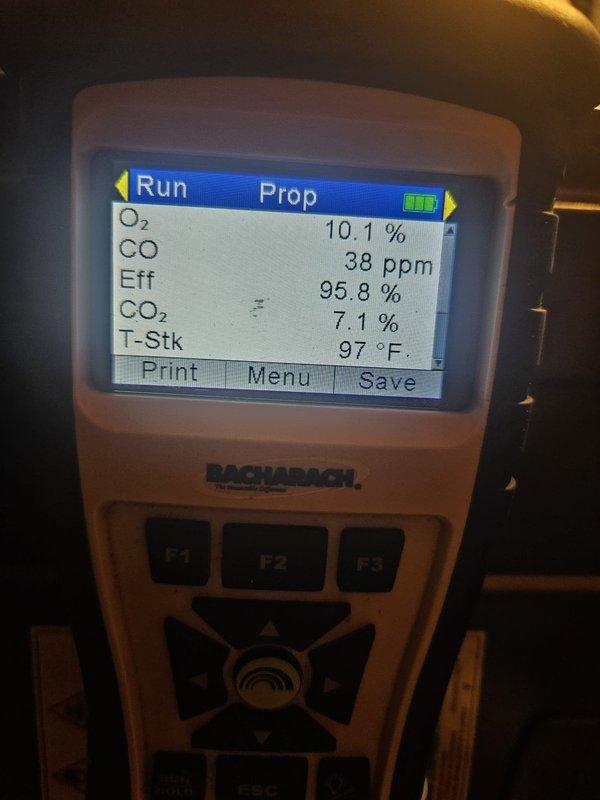 Completed heating maintenance visit on two systems, including one dual fuel unit. Performed combustion analysis on both heating systems, confirming safe and efficient operation with CO levels at 38 ppm and 30 ppm respectively, efficiency readings at 95.8% and 93.9%, and proper stack temperatures. Replaced Aprilaire 760 water panel on humidifier as part of seasonal maintenance contract. All systems tested and operating within manufacturer specifications.
