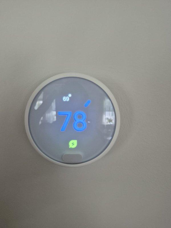Completed scheduled heating system maintenance visit and verified proper operation of HVAC system. Tested smart thermostat functionality, confirmed accurate temperature readings and system response, with unit maintaining setpoint of 78°F and displaying proper heating mode indicators. System operating within normal parameters with all controls responding appropriately.