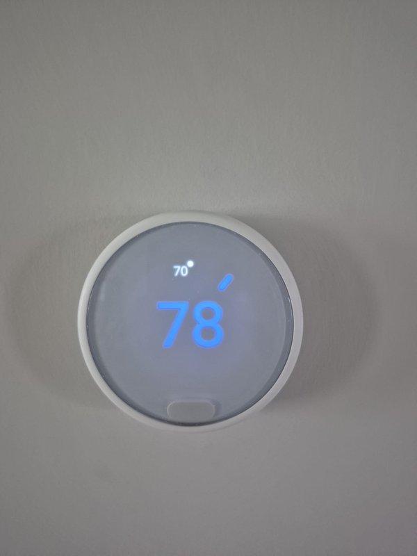 Completed scheduled heating system maintenance visit and verified proper operation of HVAC system. Tested smart thermostat functionality, confirmed accurate temperature readings and system response, with unit maintaining setpoint of 78°F and displaying proper heating mode indicators. System operating within normal parameters with all controls responding appropriately.