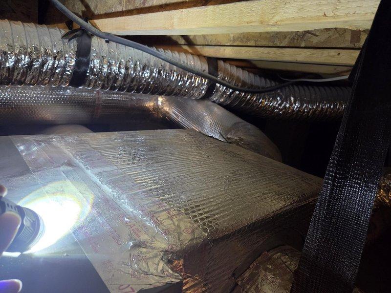 Performed an IAQ estimate for installation of a crawl space dehumidifier in a roughly 3-year-old home with no existing unit. Inspected the horizontally mounted Lennox air handler, insulated flex ductwork, foil-wrapped plenum, refrigerant lines, and PVC condensate drain, and found no visible frost, rust, or damage. Reviewed crawl space dehumidification and whole-home air purification options, including solutions comparable to the customer's current APCO RT system, to support a proposal.