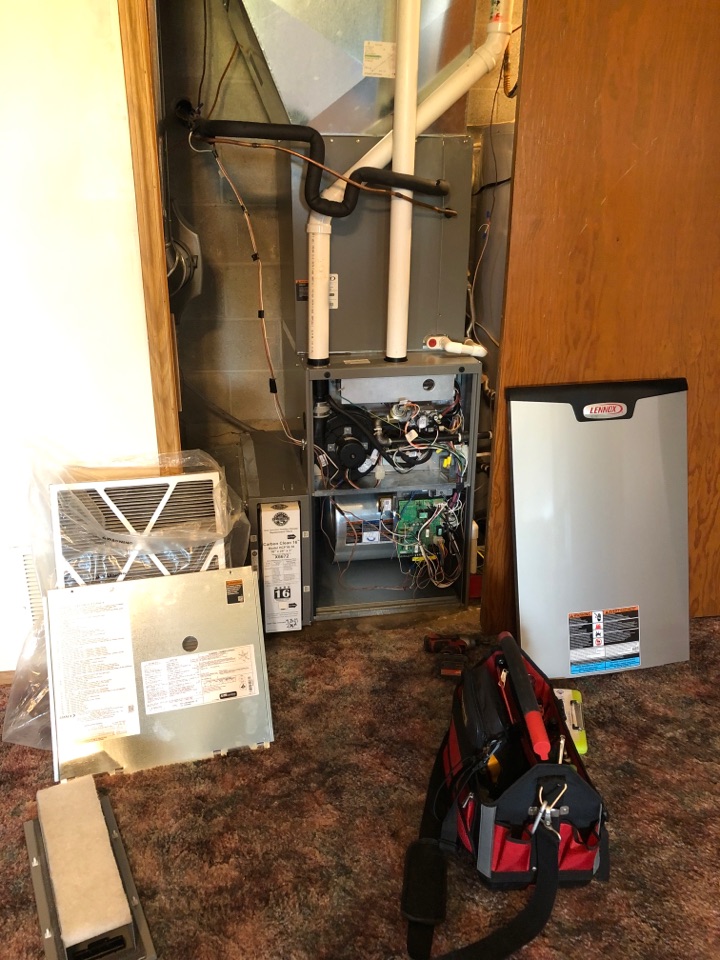 Lampe, MO - Performing a AC tune up on a Lennox dual fuel system that’s under a planned maintenance agreement. Replacing MERV 16 filter. Cleaning condensate drain. Inspecting indoor electrical and wiring. Checking coil cleanliness. Cleaning outdoor coil. Testing outdoor electrical components. Checking system refrigerant charge. And testing overall system performance. Lampe, MO - Performing a AC tune up on a Lennox dual fuel system that’s under a planned maintenance agreement. Replacing MERV 16 filter. Cleaning condensate drain. Inspecting indoor electrical and wiring. Checking coil cleanliness. Cleaning outdoor coil. Testing outdoor electrical components. Checking system refrigerant charge. And testing overall system performance.
