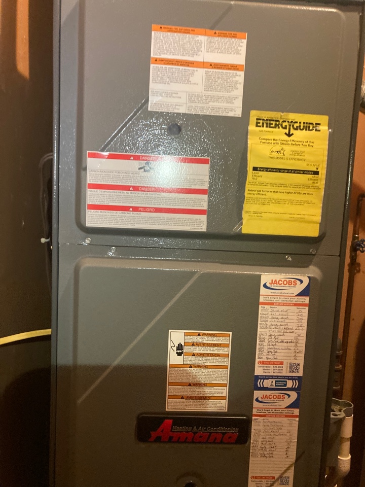 Performed heating maintenance on Amana furnace 