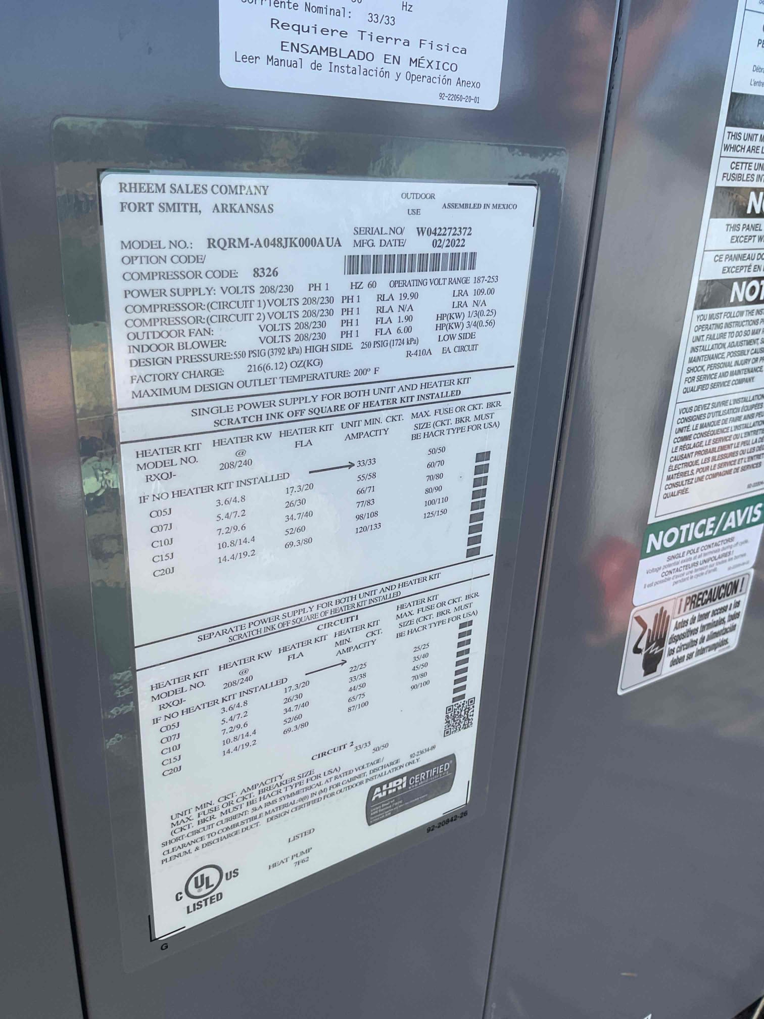 2022, Rheem heat pump, 4 ton system maintenance and inspection.  