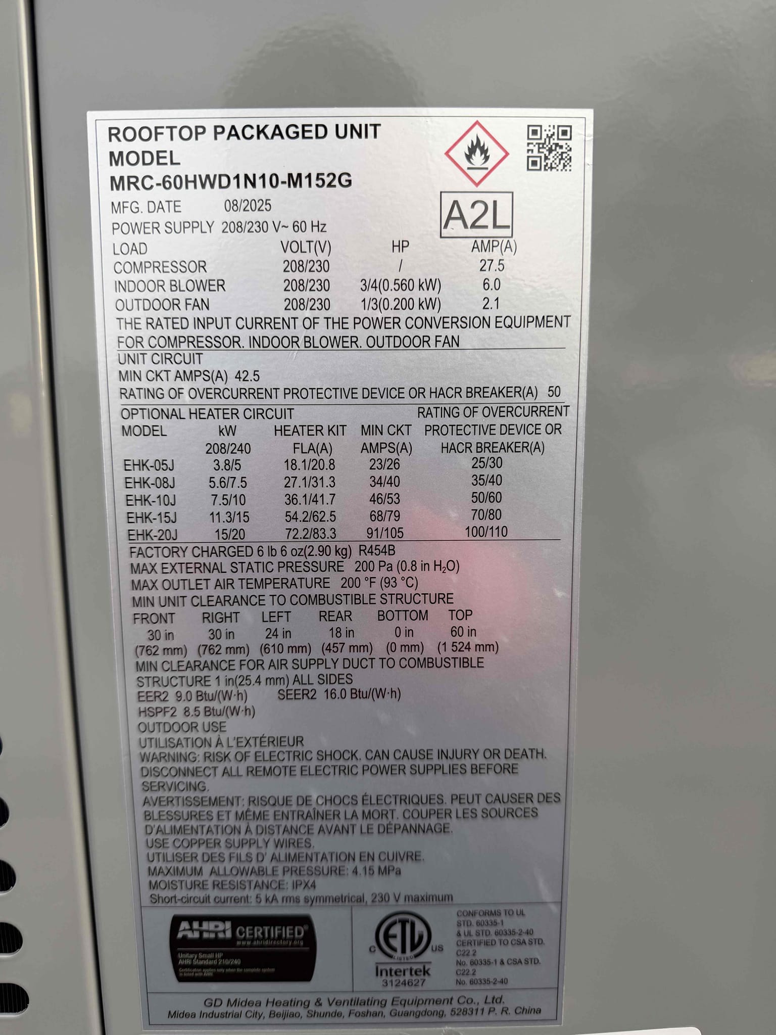 Installed 5ton package heatpump