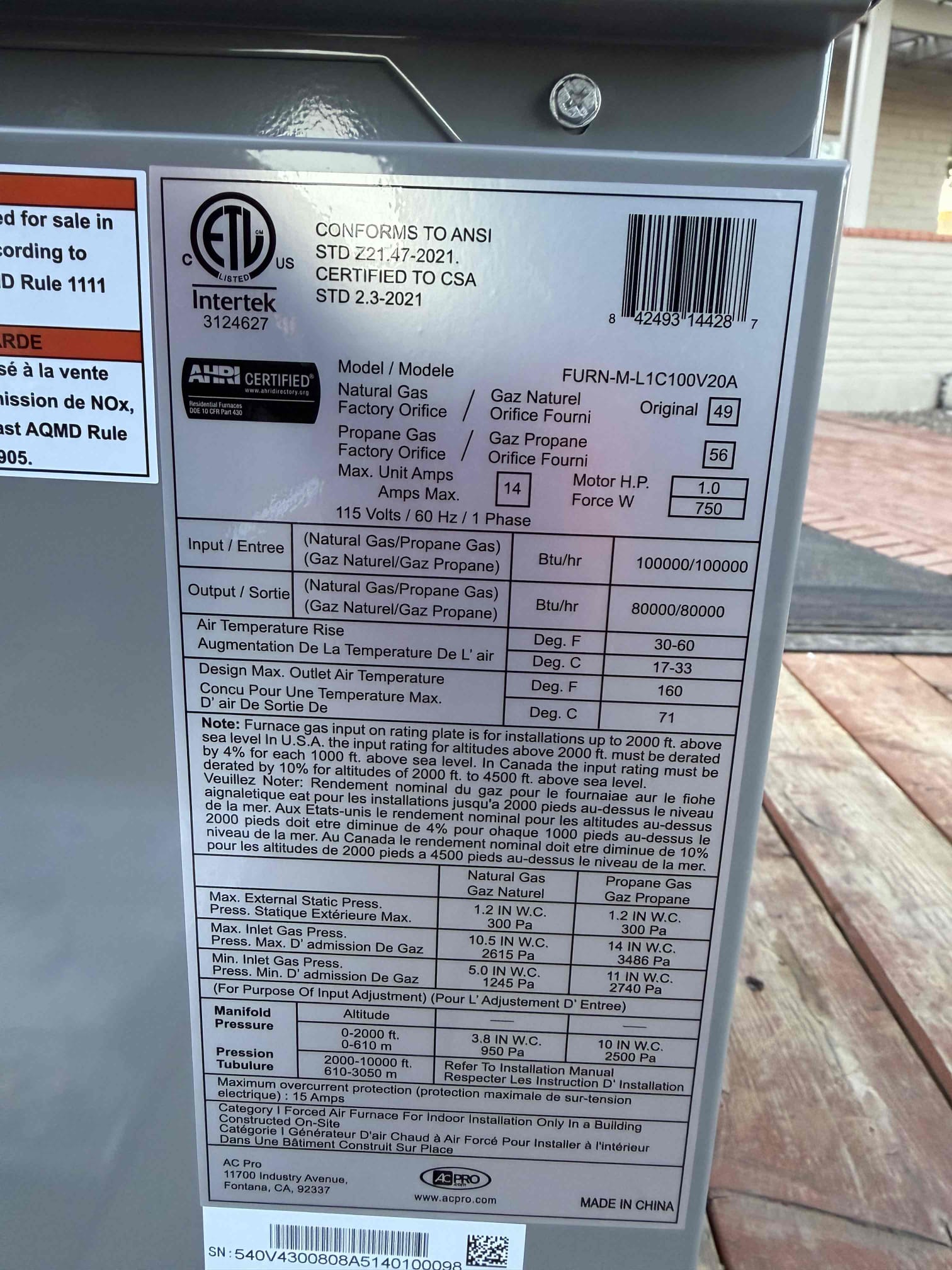 Installed gas split system 