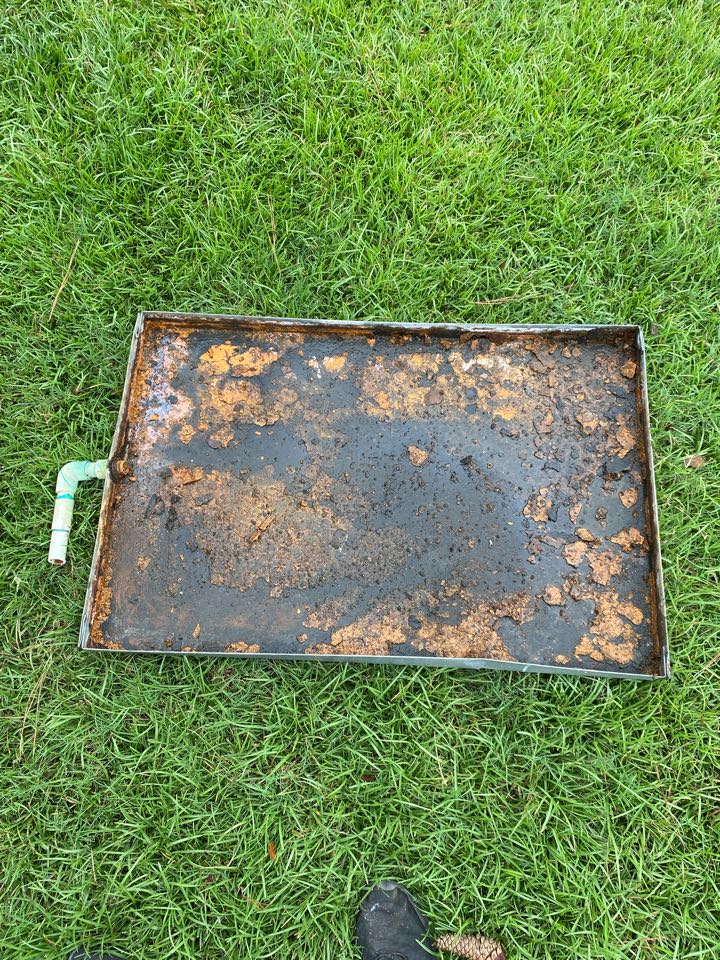 Rheem evaporator coil broken drain pan and rusted emergency pan repair/replace options 