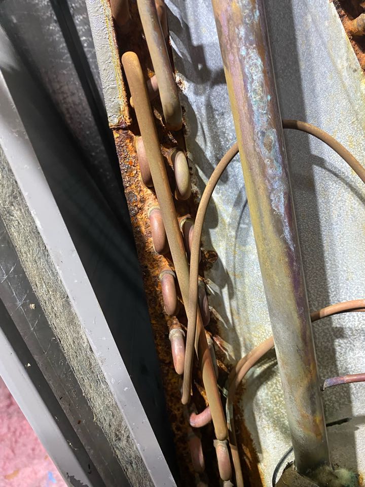 Rheem heat pump rusted out and leaking evaporator coil 