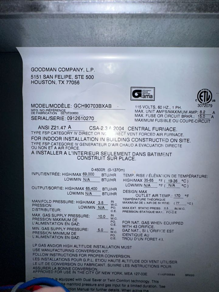 Amana gas furnace heat tune up