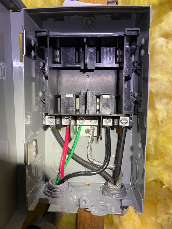 Air handler electrical disconnect and high voltage wire replacement.