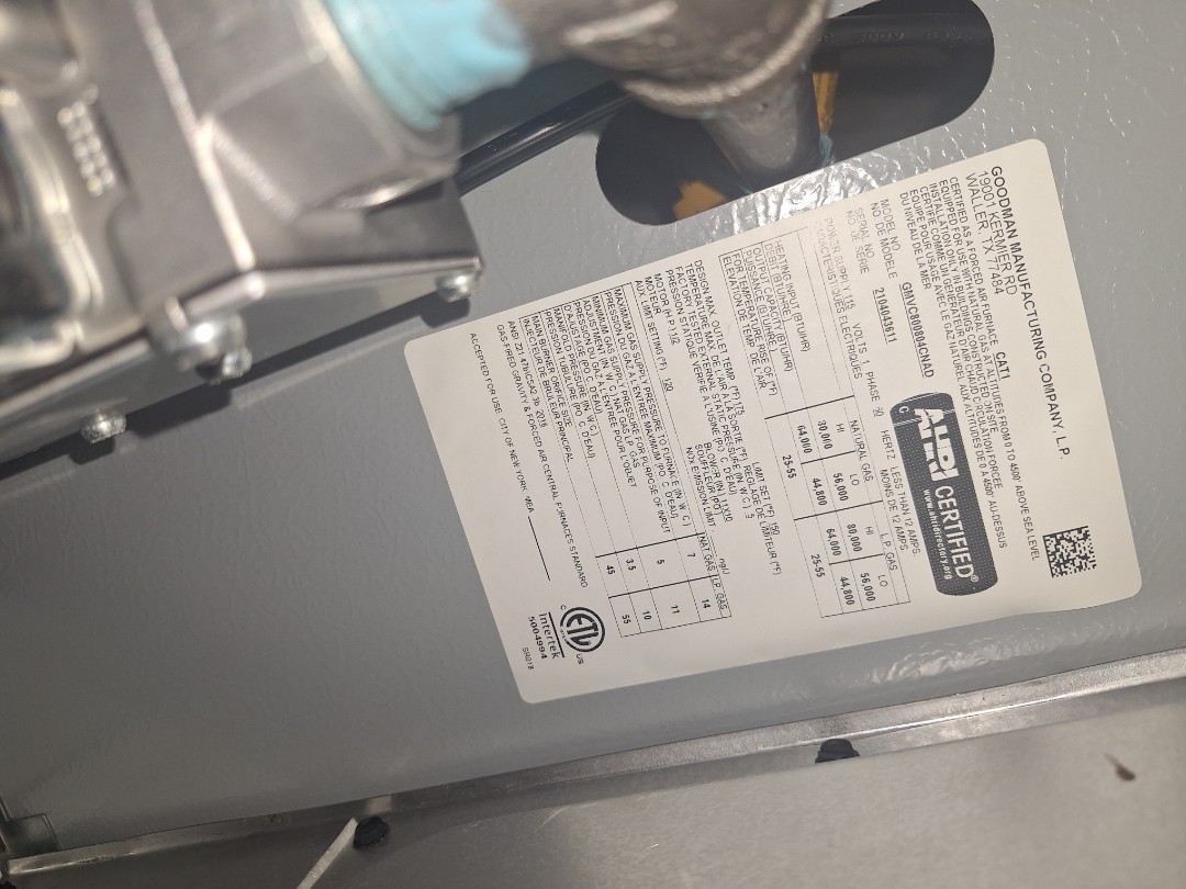 Goodman attic gas furnace heat maintenance.